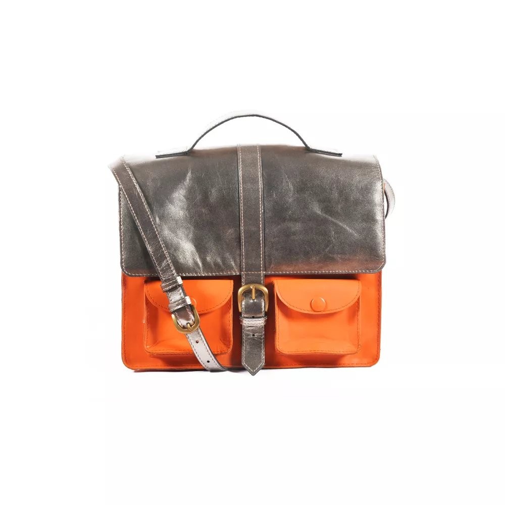 Leather School bag Orange